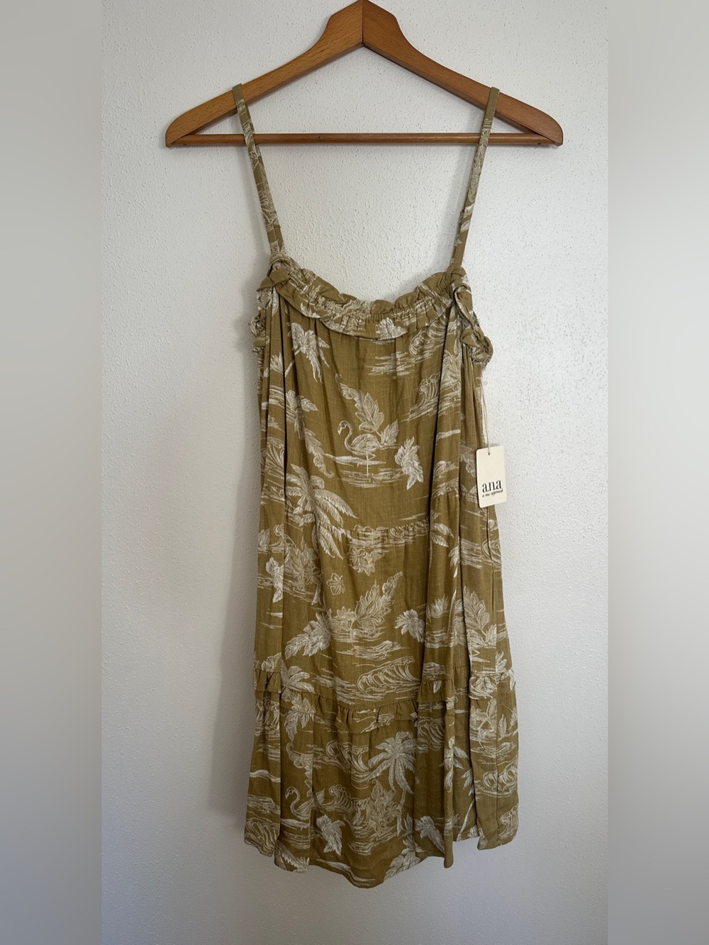 a.n.a Olive Green Printed Mini Dress with Adjustable Straps